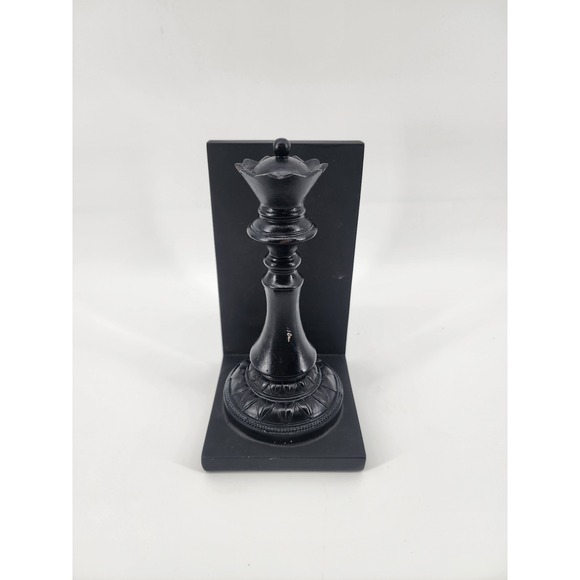Black Chess Queen Bookend Decorative Shelf Decor Academia Eclectic Trinket Game - Picture 2 of 6